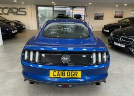Blue Ford Mustang rear view